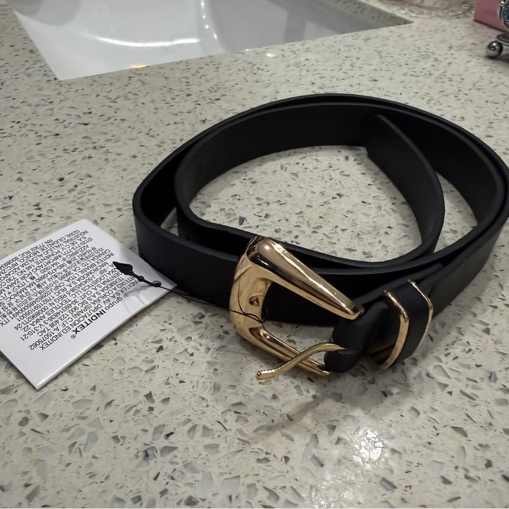 Zara Black Belt with Gold Buckle - Picture 3 of 3